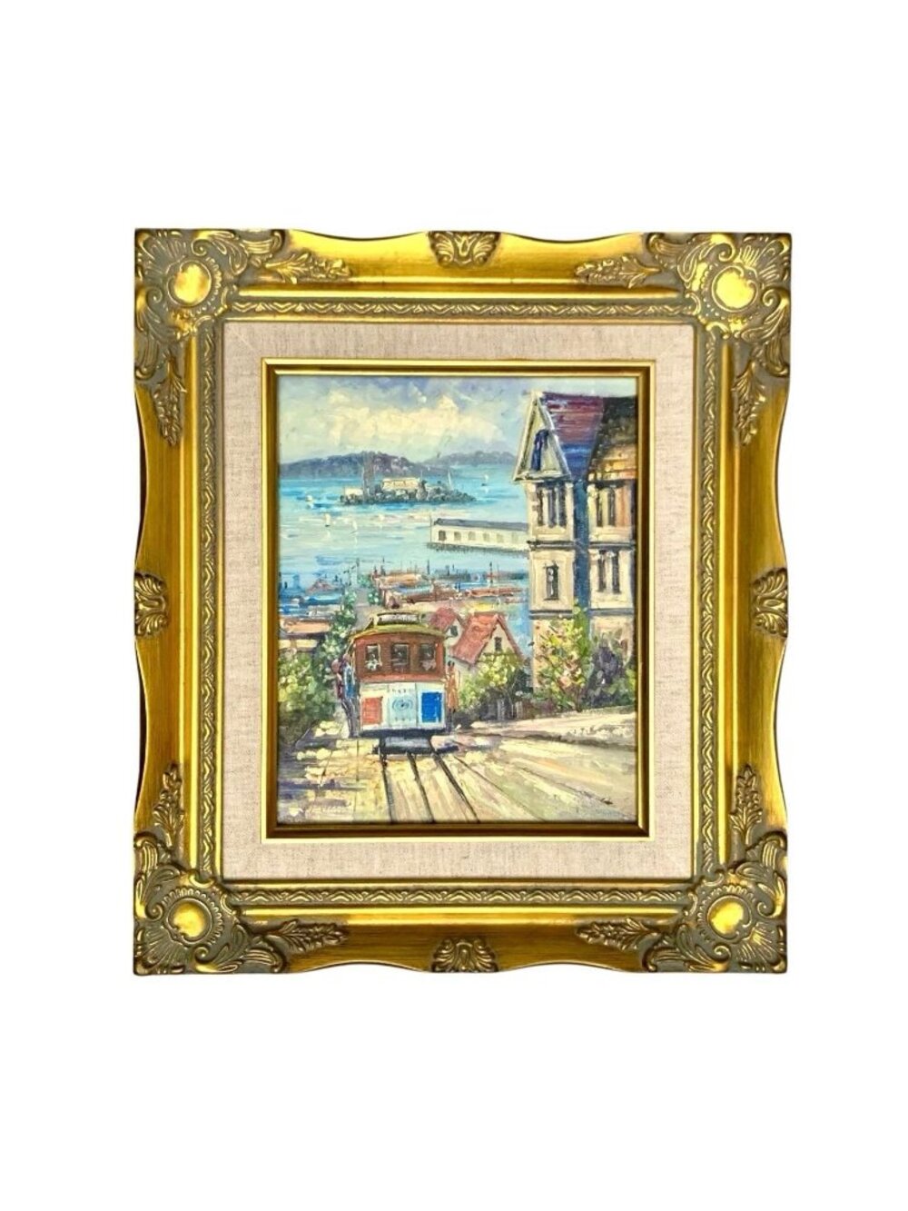 San Francisco Painting Alcatraz Bay View Oil on Canvas Vintage Art Decor
